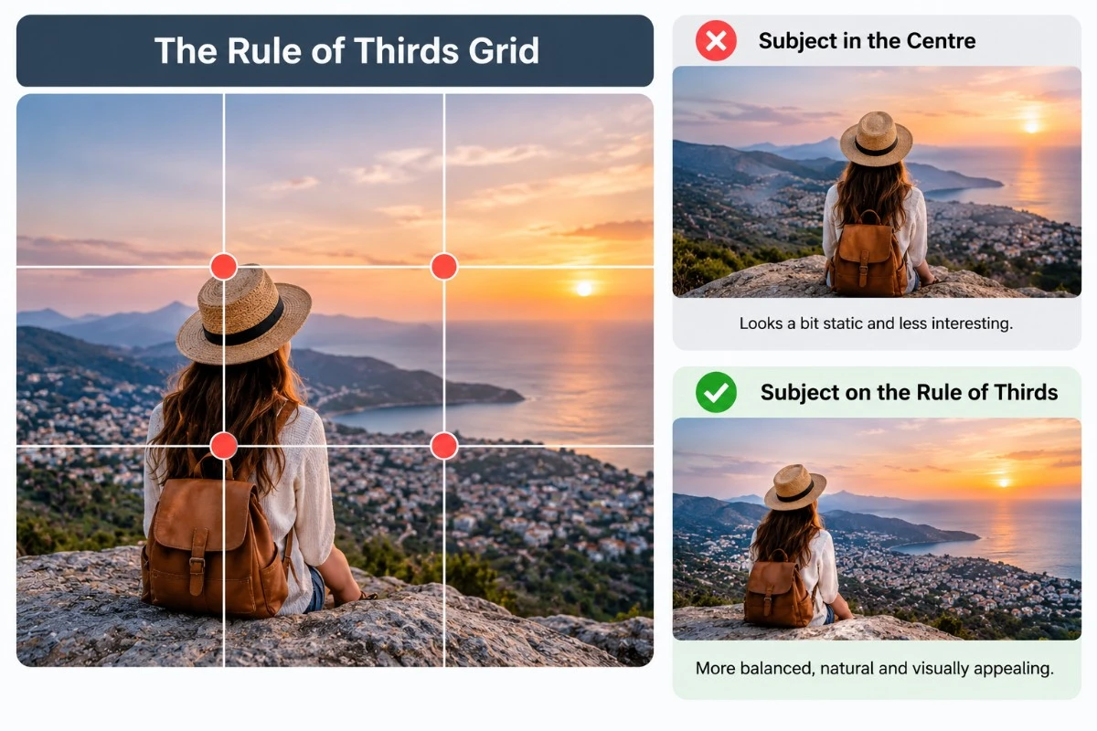 Rule of thirds grid showing how to place your subject for a better crop